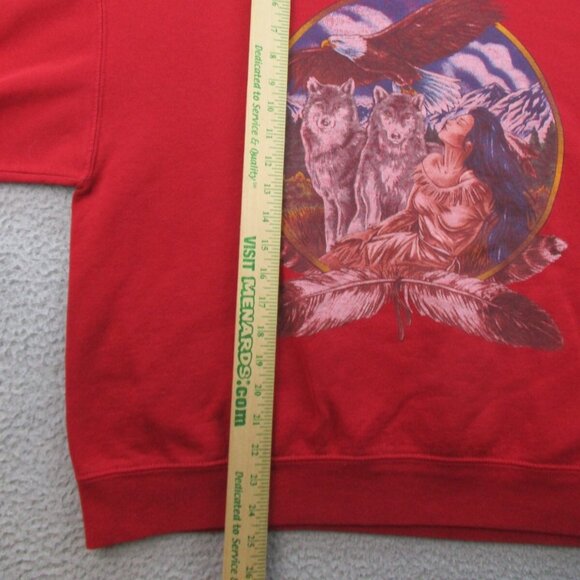 Native American Sweatshirt Extra Large Eagle Wolf Mountains Tribal Western Red - Picture 4 of 8